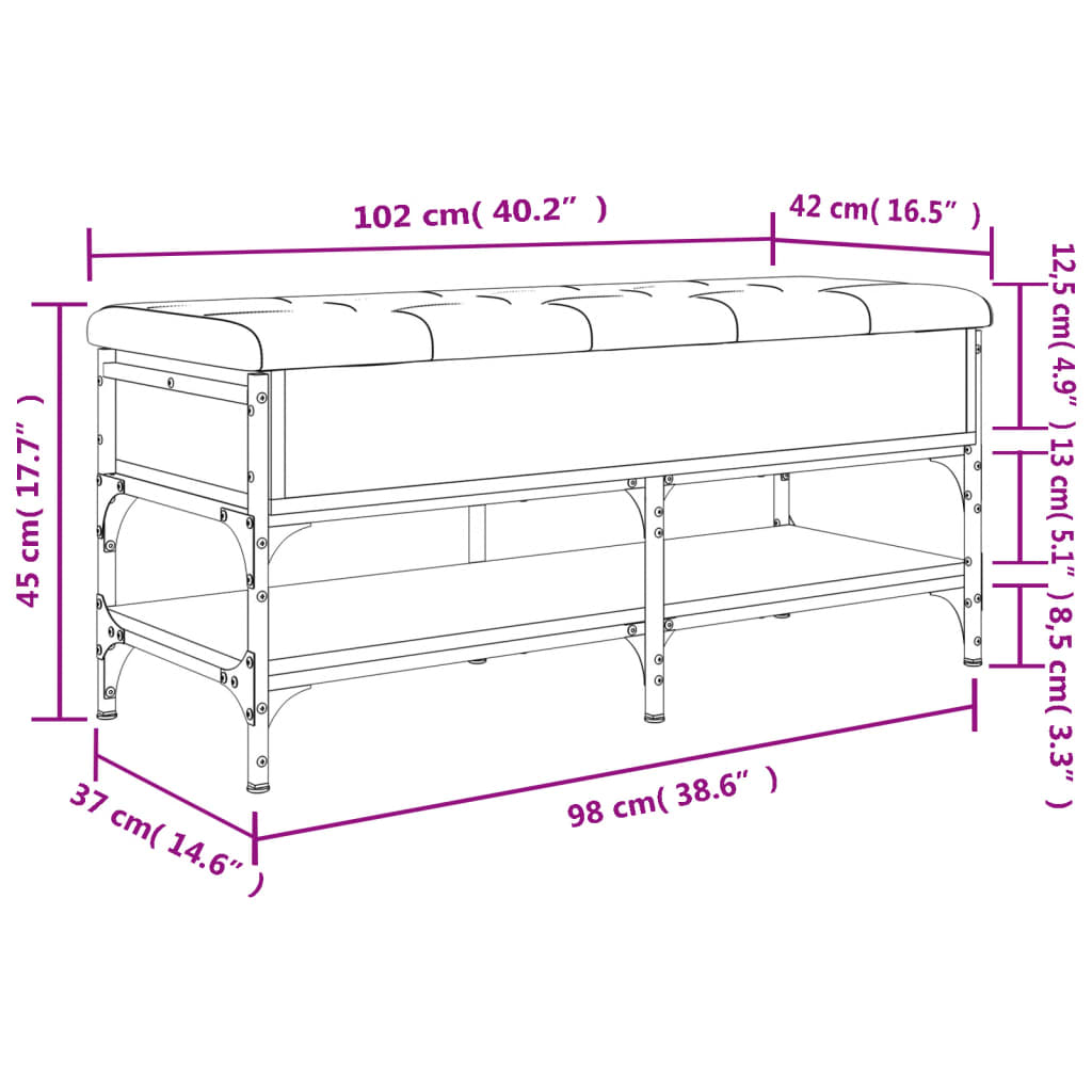 vidaXL Banco zapatero madera de ingeniería roble ahumado 102x42x45 cm