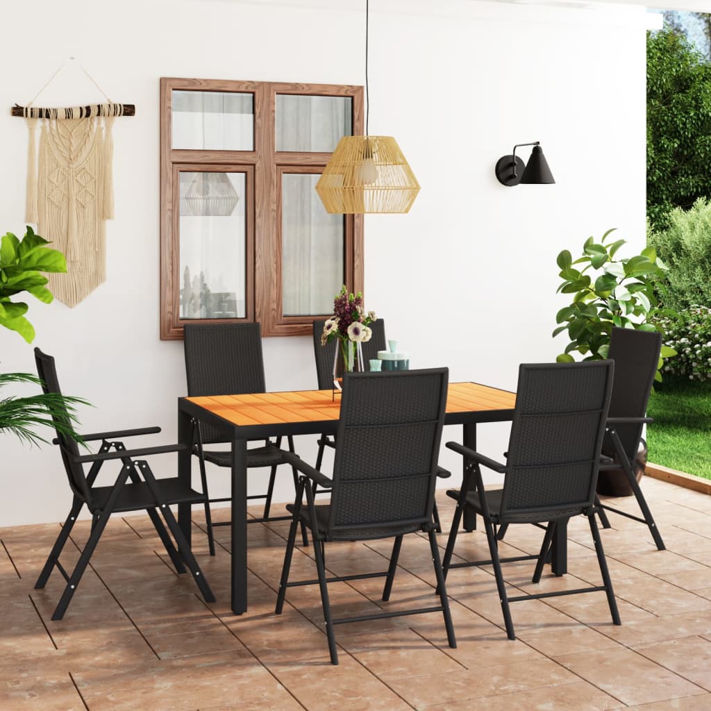 vidaXL Juego de comedor de jardín 7 piezas negro y marrón