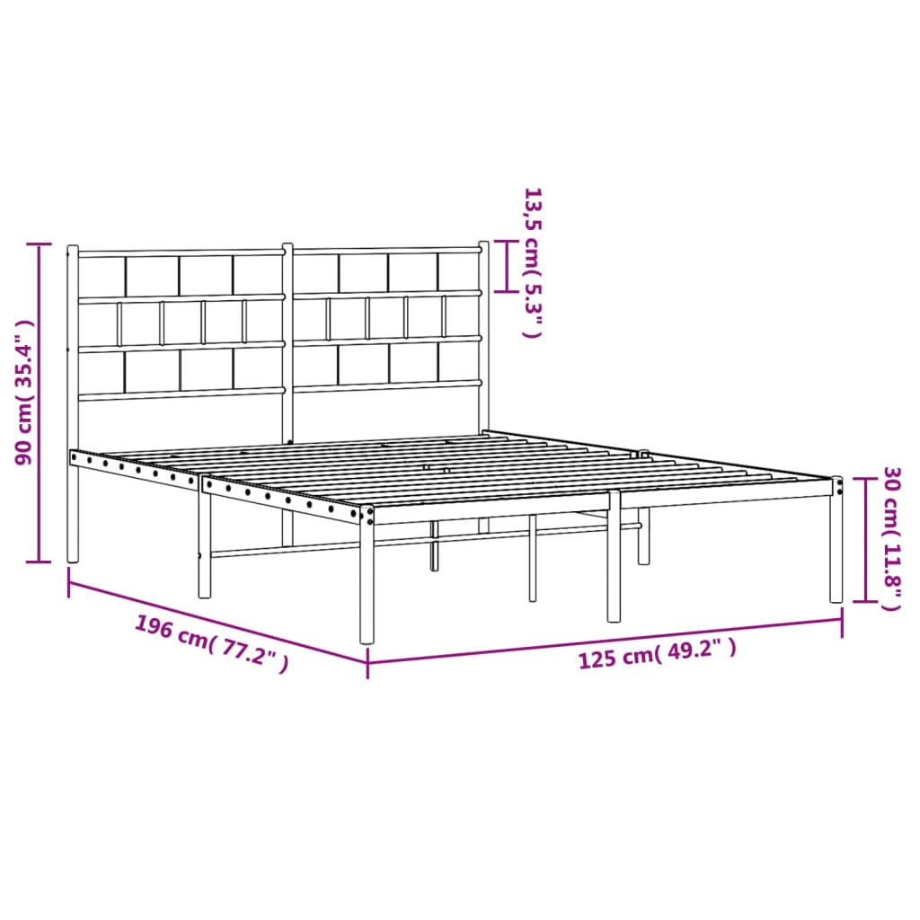 vidaXL Estructura cama sin colchón con cabecero metal negro 120x190 cm