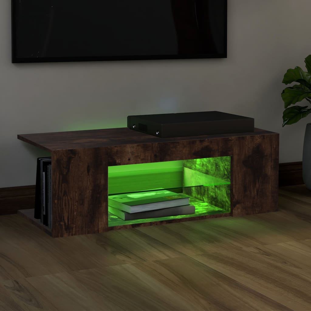 vidaXL Mueble de TV con luces LED color roble ahumado 90x39x30 cm