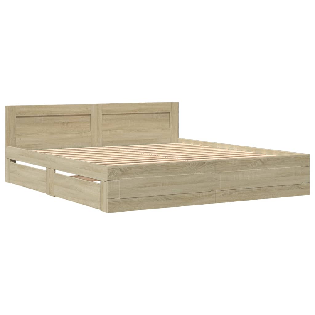 vidaXL Cama con cabecero madera de ingeniería roble Sonoma 200x200 cm