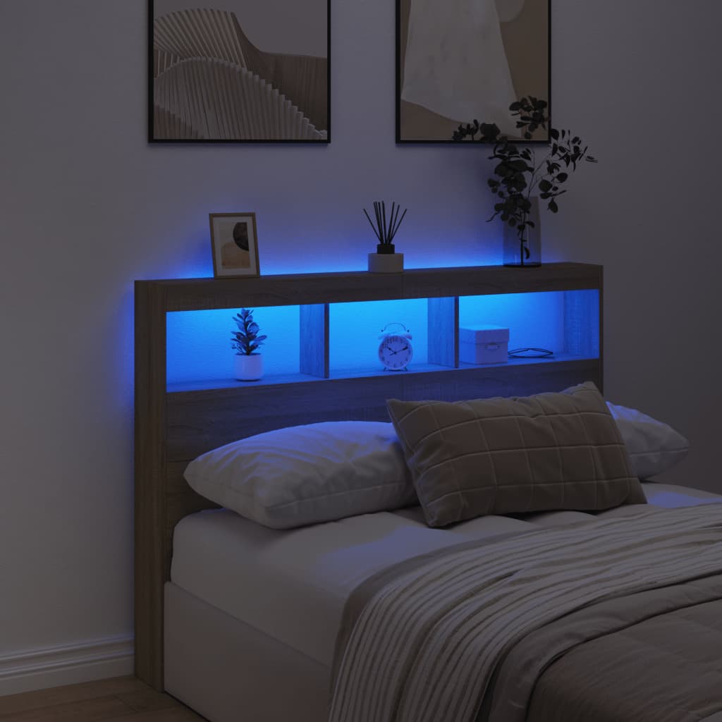vidaXL Cabecero de cama con LED roble Sonoma 140x17x102 cm