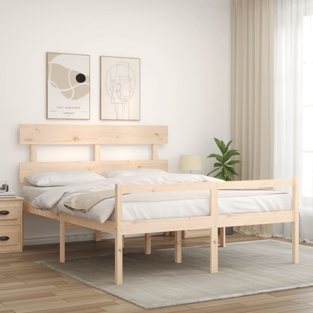 vidaXL Cama para personas mayores con cabecero madera maciza 160x200cm