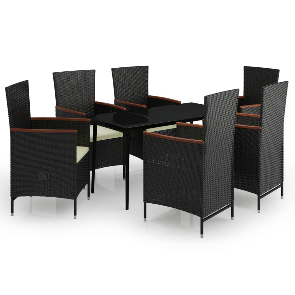 vidaXL Juego de comedor de jardín 7 piezas con cojines negro