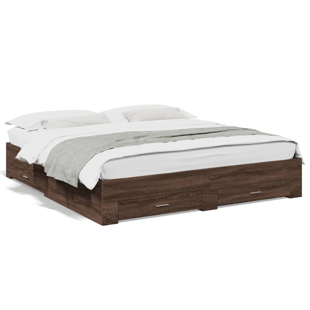 vidaXL Cama con cajones madera ingeniería marrón roble 180x200 cm