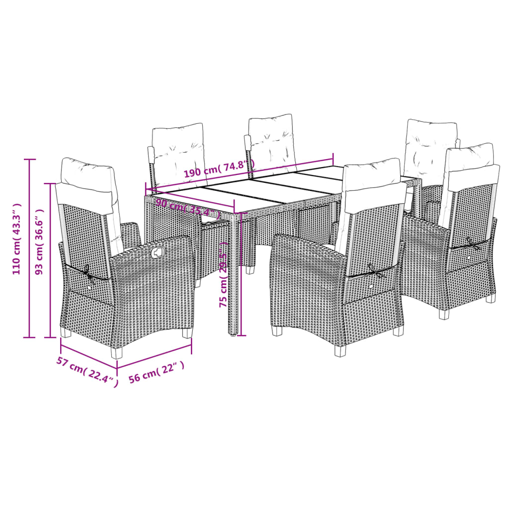 vidaXL Set comedor jardín 7 pzas y cojines ratán sintético gris