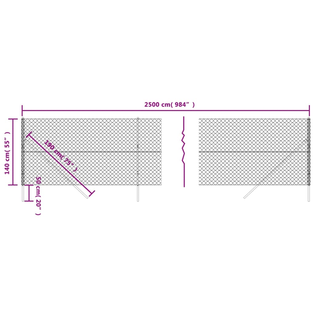 vidaXL Cerca de alambre plateado 1,4x25 m