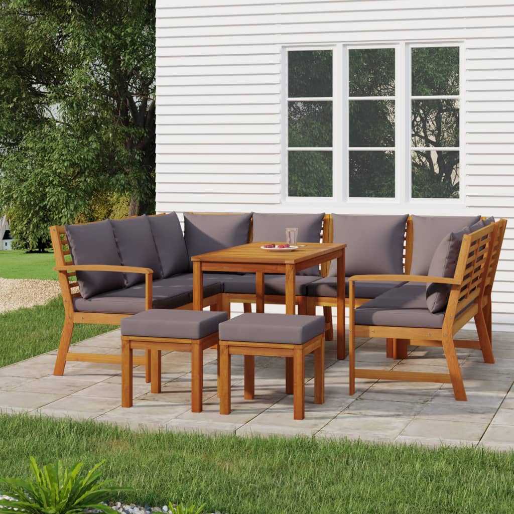 vidaXL Juego comedor jardín con cojines 9 piezas madera maciza acacia