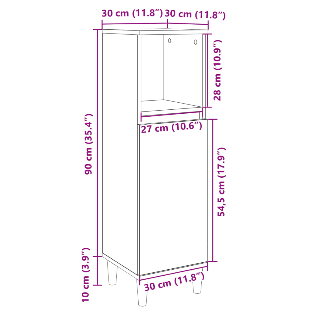 vidaXL Armario de baño madera contrachapada roble Sonoma 30x30x100 cm