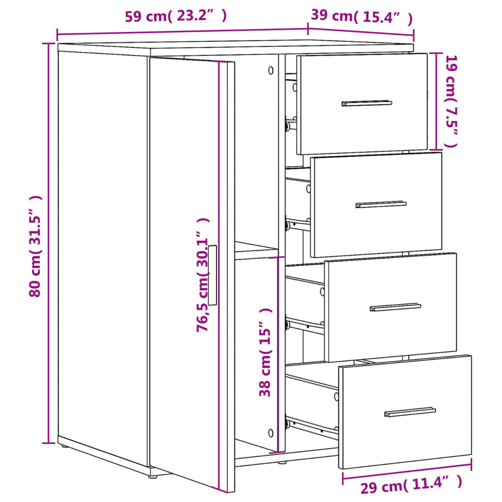 vidaXL Aparador de madera de ingeniería gris Sonoma 59x39x80 cm