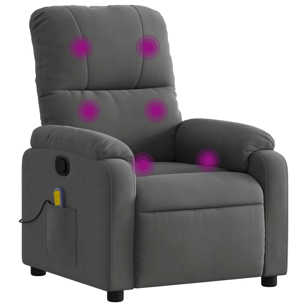 vidaXL Sillón reclinable de masaje tela de microfibra gris oscuro