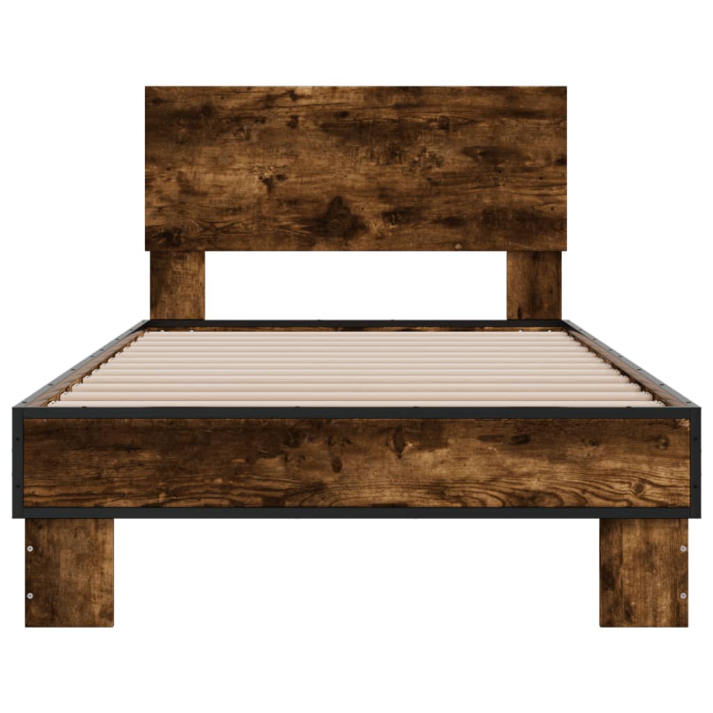 vidaXL Estructura cama madera ingeniería metal roble humo 100x200 cm