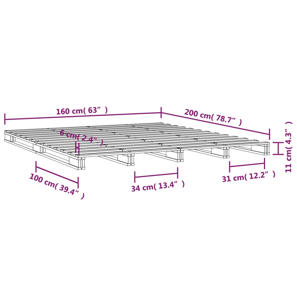 vidaXL Cama de palets de madera maciza de pino 160x200 cm