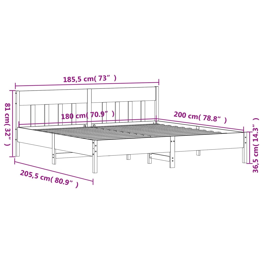 vidaXL Cama sin colchón madera maciza de pino blanca 180x200 cm