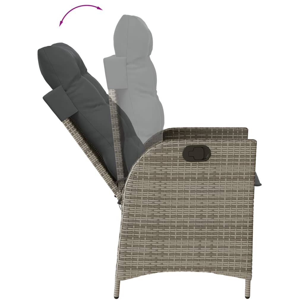 vidaXL Set comedor de jardín 3 piezas con cojines ratán sintético gris