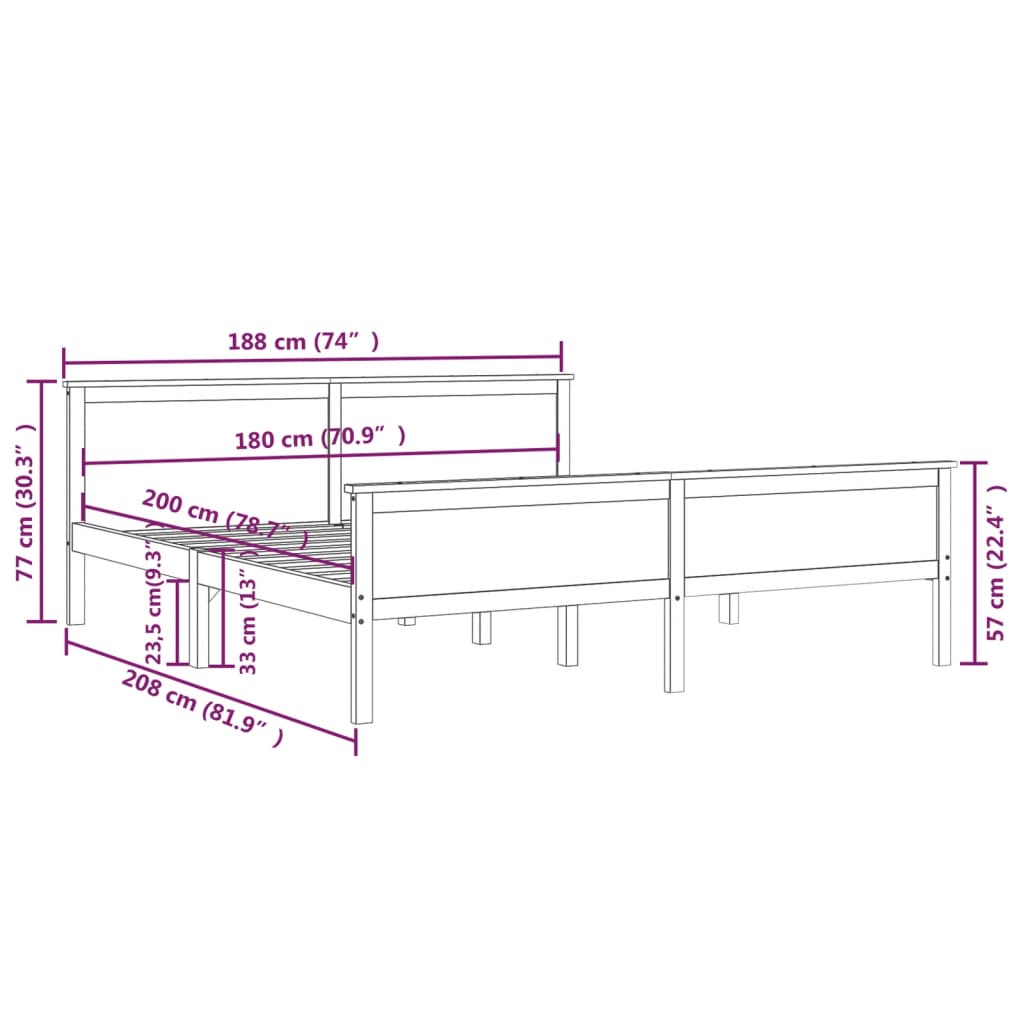 vidaXL Estructura de cama sin colchón madera maciza de pino 180x200 cm