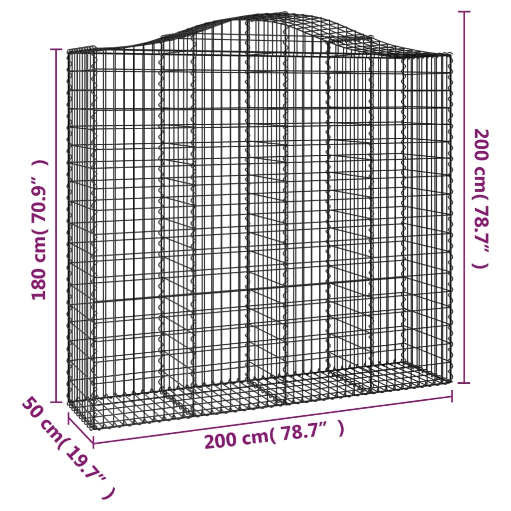 vidaXL Cestas gaviones 25 uds forma de arco hierro 200x50x180/200 cm