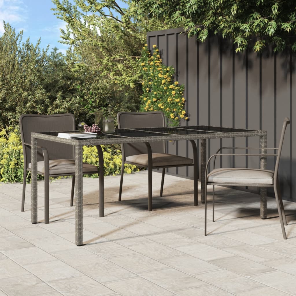 vidaXL Mesa jardín vidrio templado ratán sintético gris 190x90x75 cm