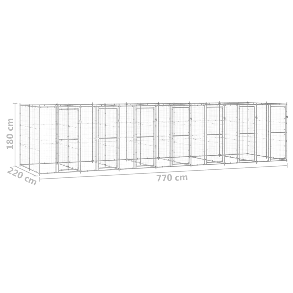 vidaXL Perrera de exterior de acero galvanizado 16,94 m²