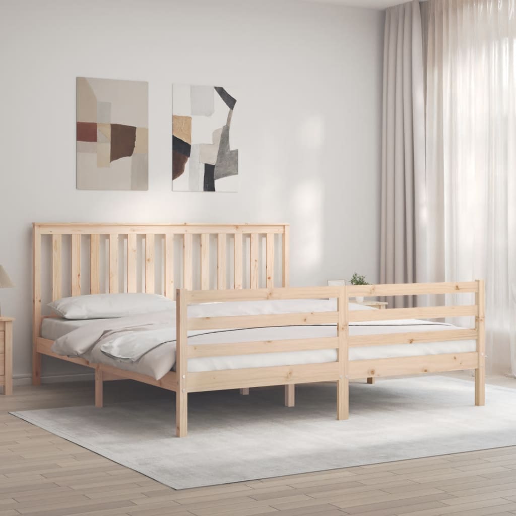 vidaXL Estructura de cama de matrimonio con cabecero madera maciza