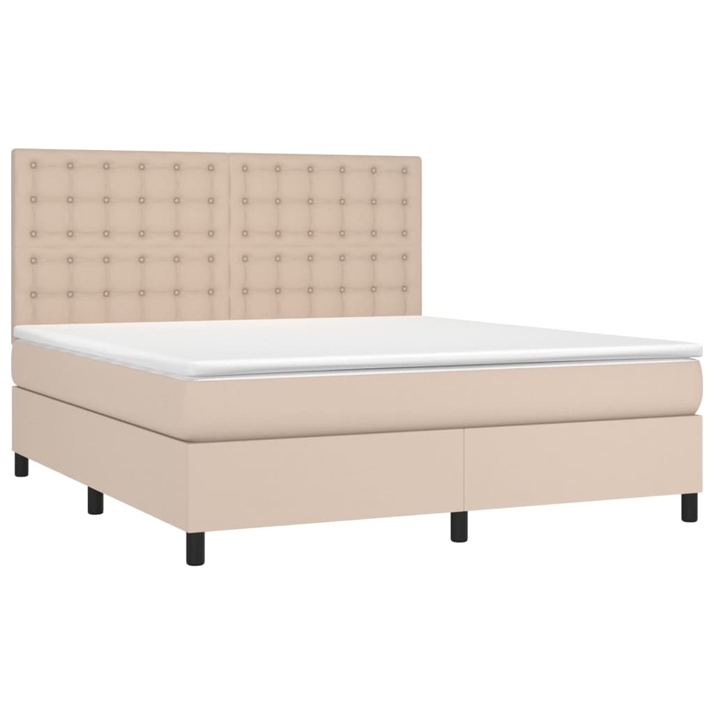 vidaXL Cama box spring con colchón cuero sintético capuchino 160x200cm