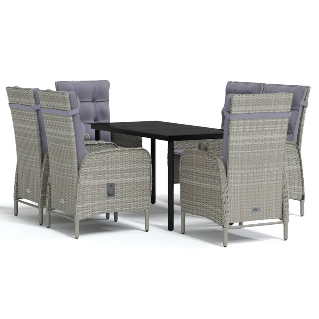 vidaXL Juego de comedor de jardín 7 piezas con cojines gris y negro