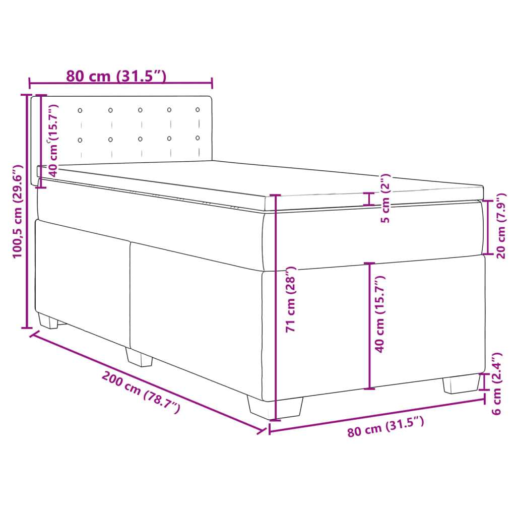 vidaXL Cama box spring con colchón tela marrón oscuro 80x200 cm