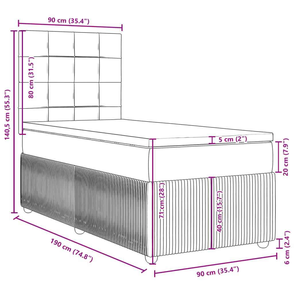 vidaXL Cama box spring con colchón cuero sintético negro 90x190 cm