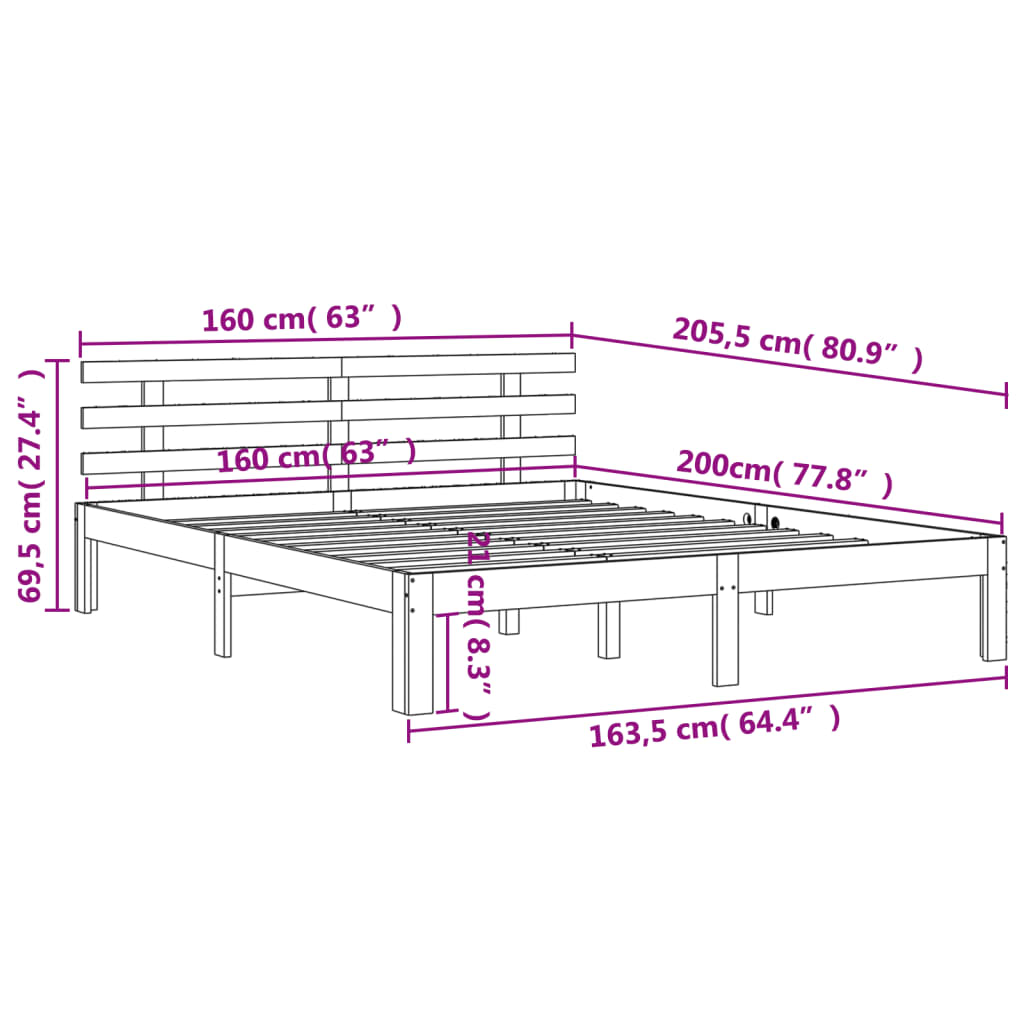 vidaXL Cama sin colchón madera maciza de pino marrón cera 160x200 cm