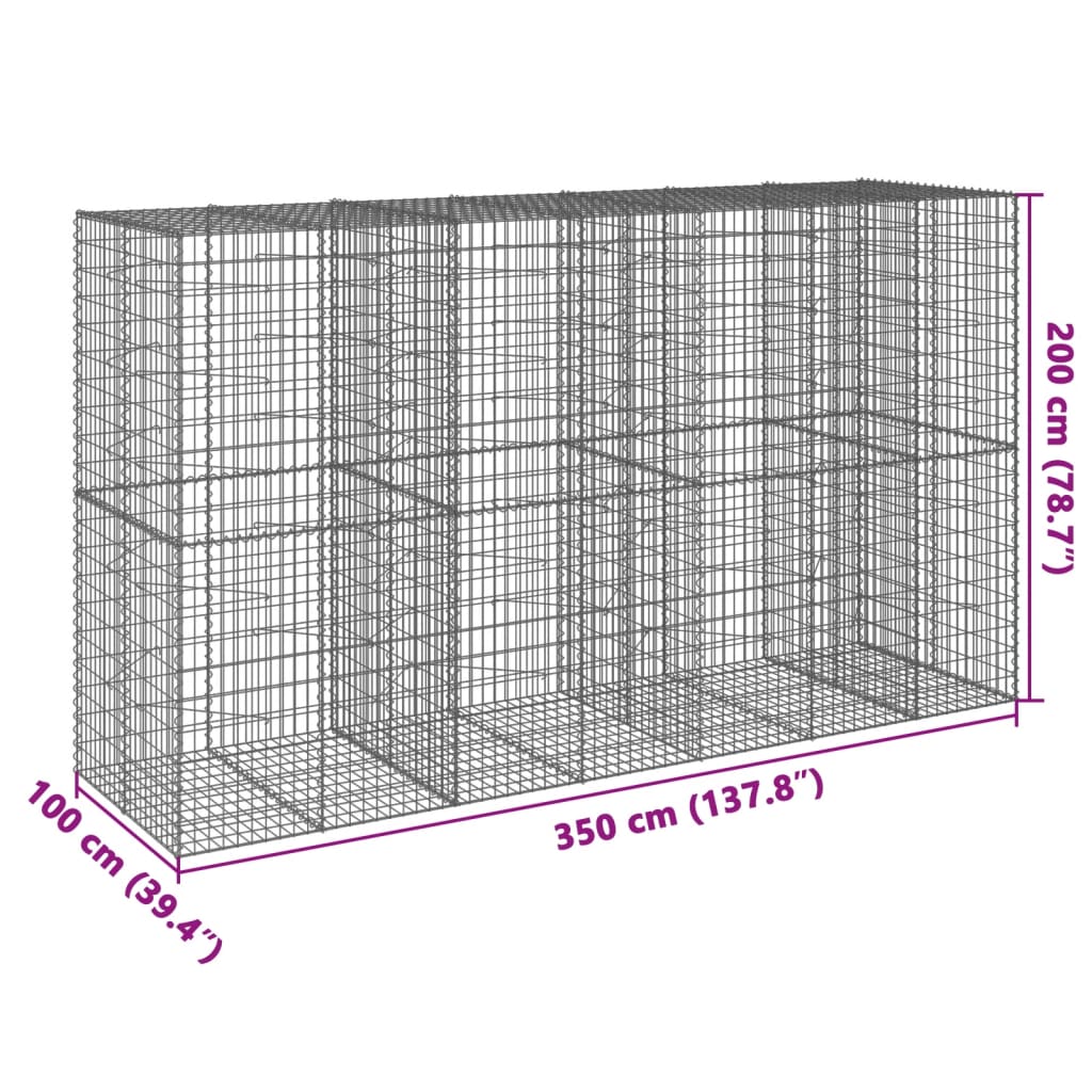 vidaXL Cesta de gaviones con cubierta hierro galvanizado 350x100x200cm