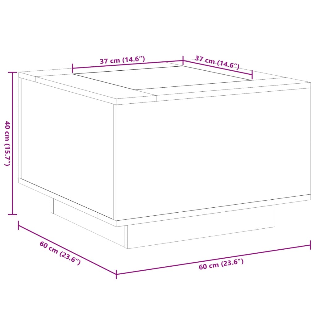 vidaXL Mesa de centro y LED madera ingeniería gris hormigón 60x60x40cm