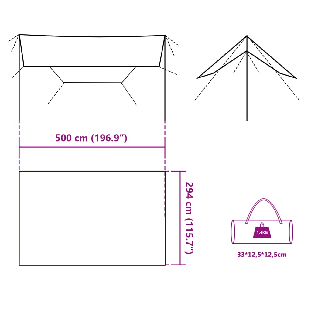 vidaXL Lona de camping impermeable gris y naranja 500x294 cm