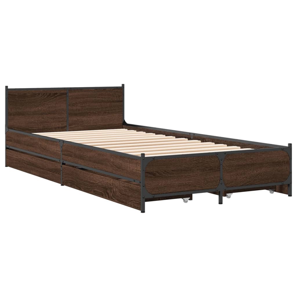 vidaXL Cama con cajones madera de ingeniería marrón roble 75x190 cm