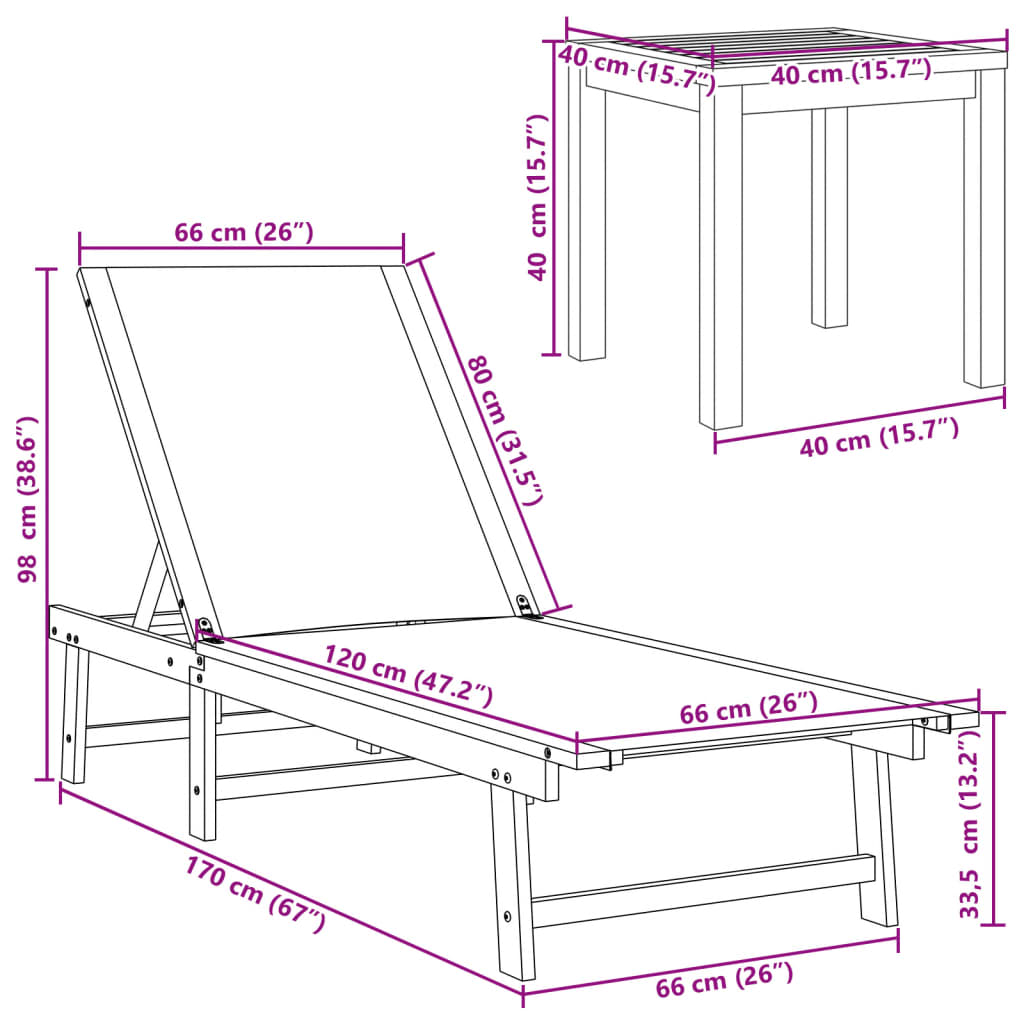 vidaXL Tumbonas 2 uds con mesa madera maciza acacia y textileno azul