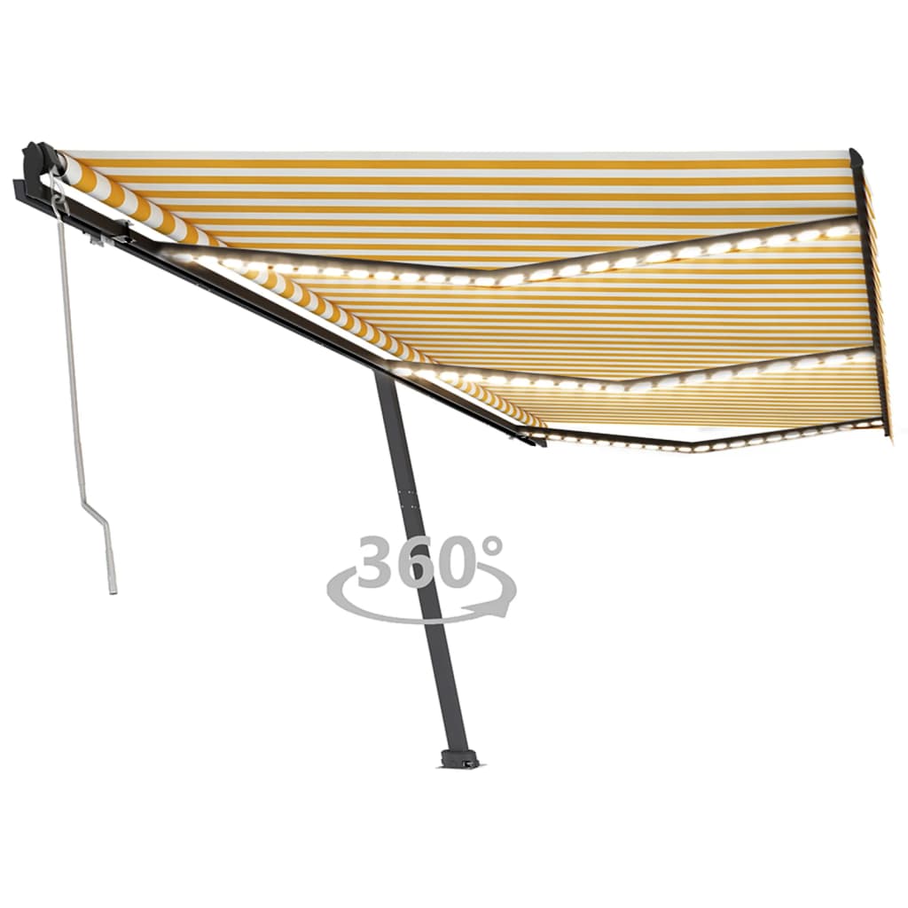 vidaXL Toldo automático LED sensor de viento amarillo blanco 600x350cm