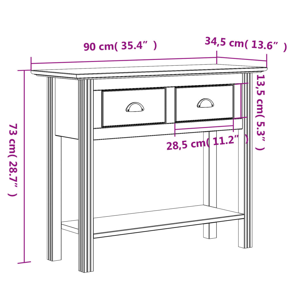 vidaXL Mesa consola BODO madera maciza de pino blanco 91x35x74 cm