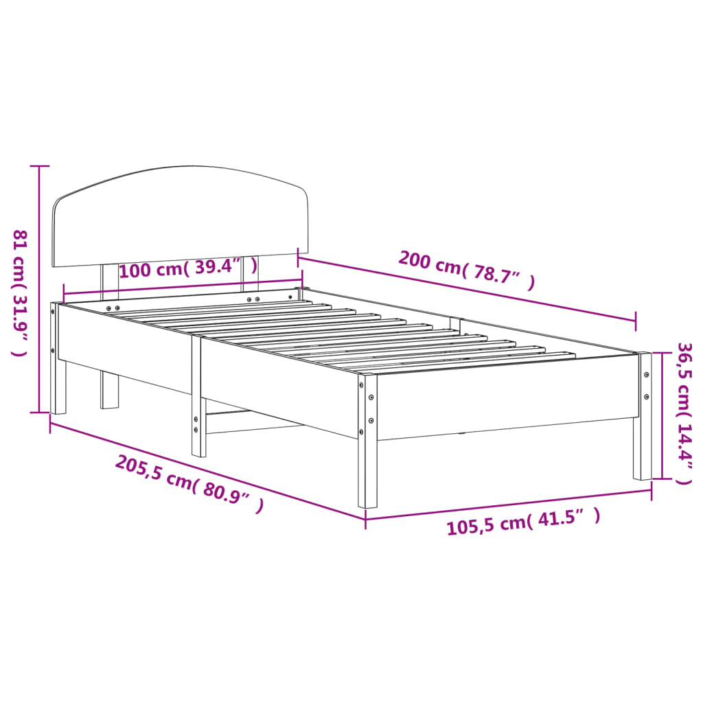 vidaXL Cama sin colchón madera maciza de pino marrón cera 100x200 cm