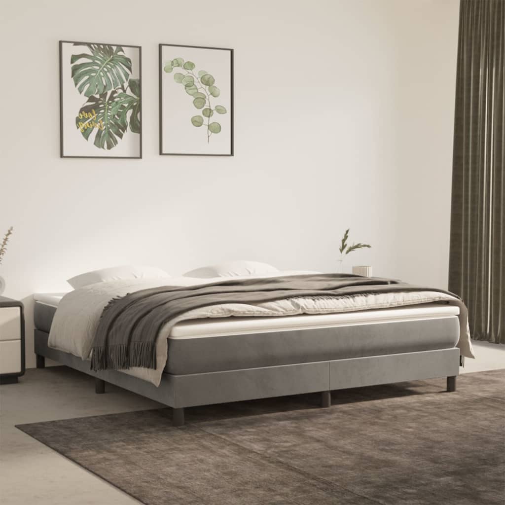 vidaXL Cama box spring con colchón terciopelo gris claro 160x200 cm