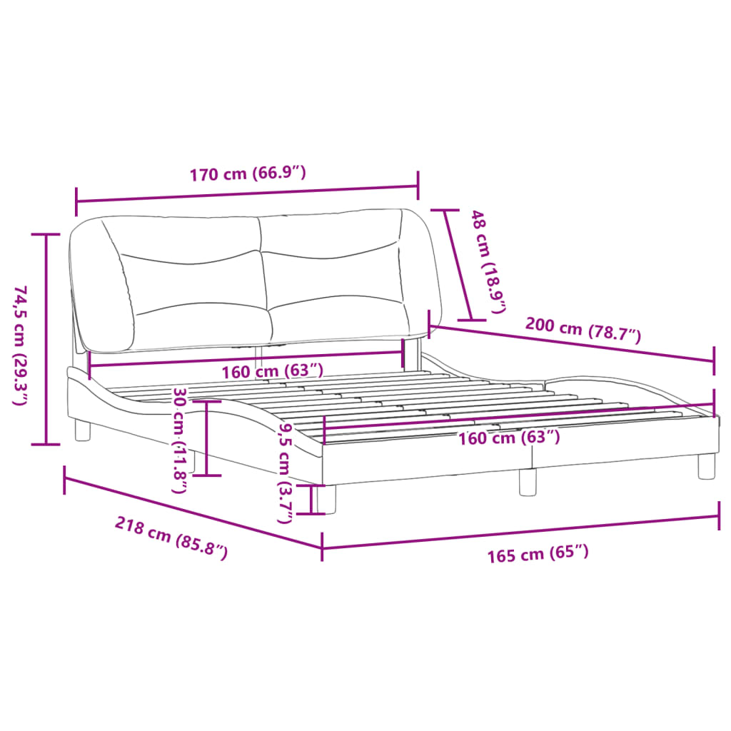 vidaXL Estructura de cama sin colchón cuero sintético negro 160x200 cm