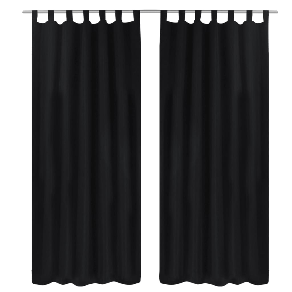 2 cortinas negras micro-satinadas con trabillas, 140 x 245 cm