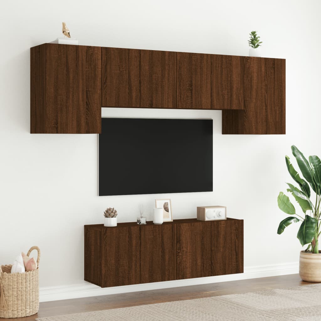 vidaXL Muebles de TV de pared 6 pzas madera de ingeniería marrón roble