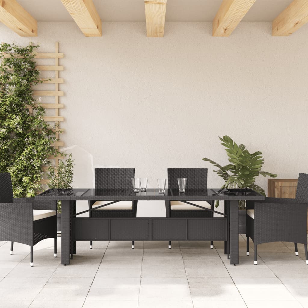 vidaXL Mesa de jardín superficie de vidrio ratán PE negro 240x90x75 cm