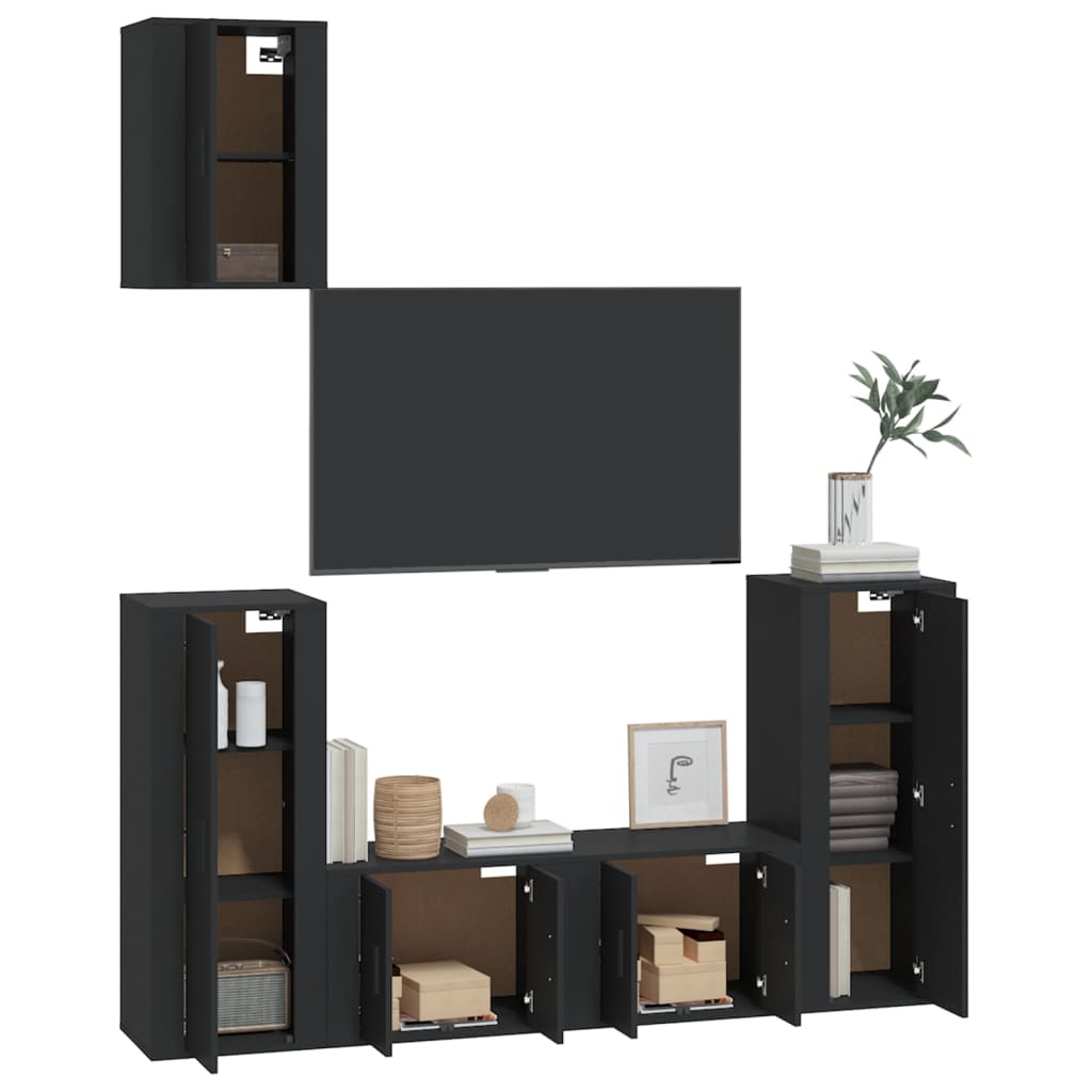 vidaXL Set de muebles para TV 5 piezas madera contrachapada negro