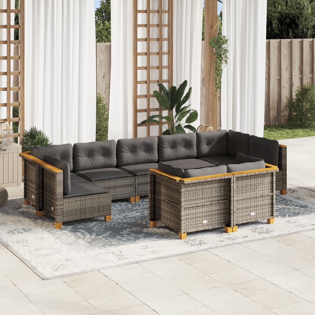 vidaXL Set de muebles de jardín 9 pzas y cojines ratán sintético gris