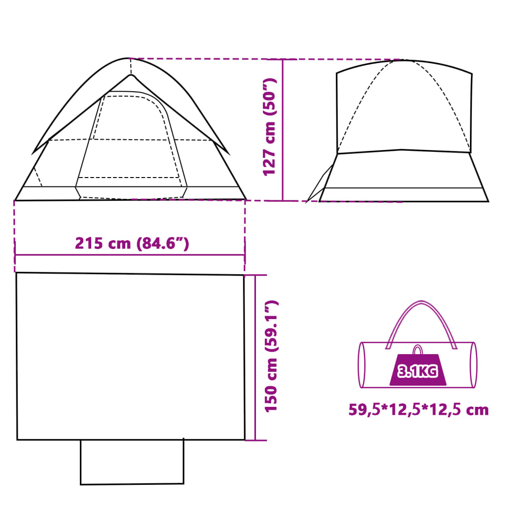 vidaXL Tienda de campaña iglú 2 personas tela opaca impermeable blanco