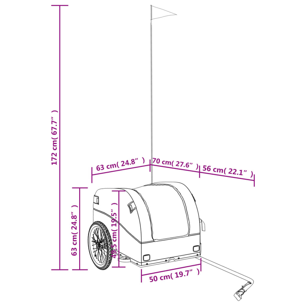 vidaXL Remolque para bicicleta hierro negro 45 kg