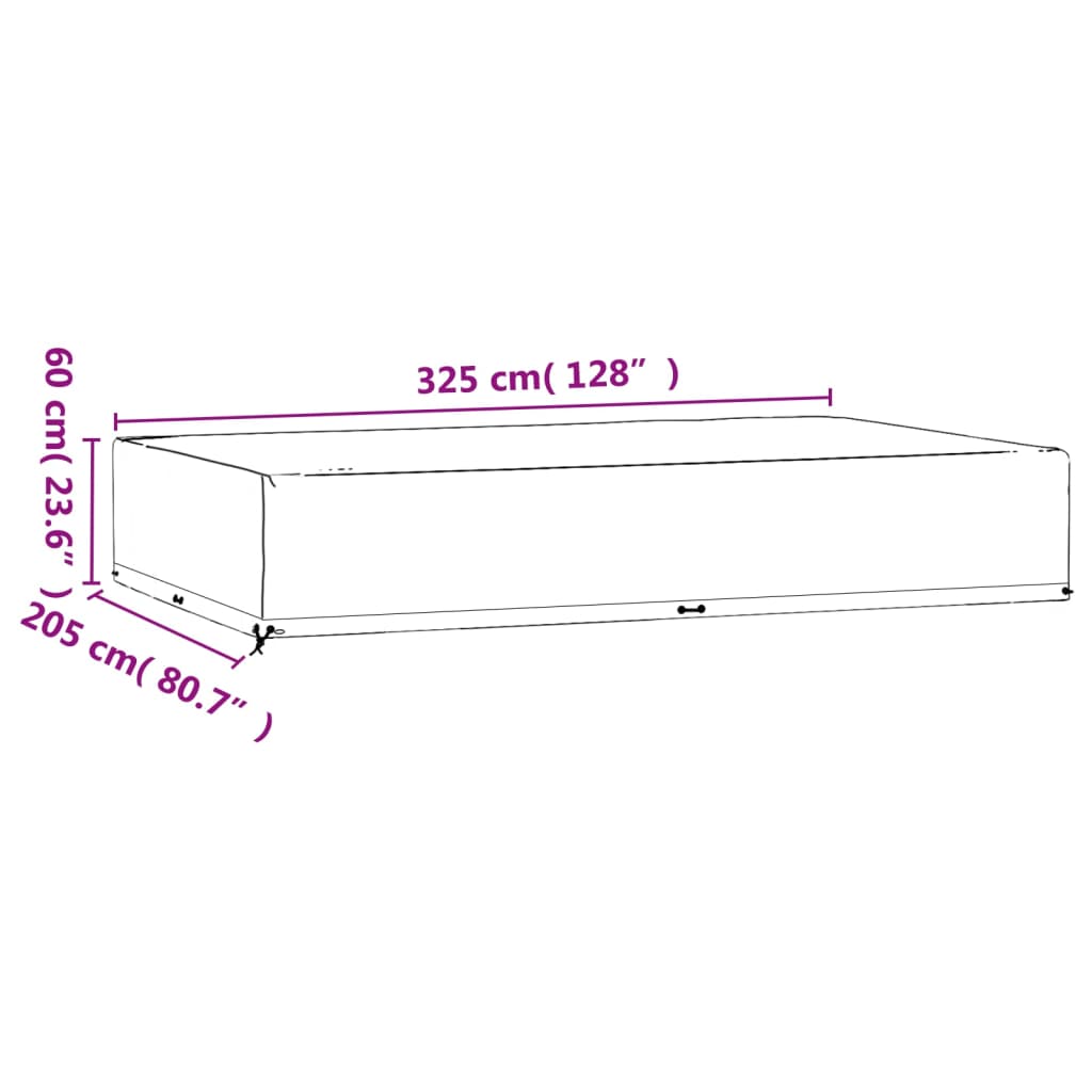 vidaXL Funda para muebles jardín 16 ojales rectangular 325x205x60 cm