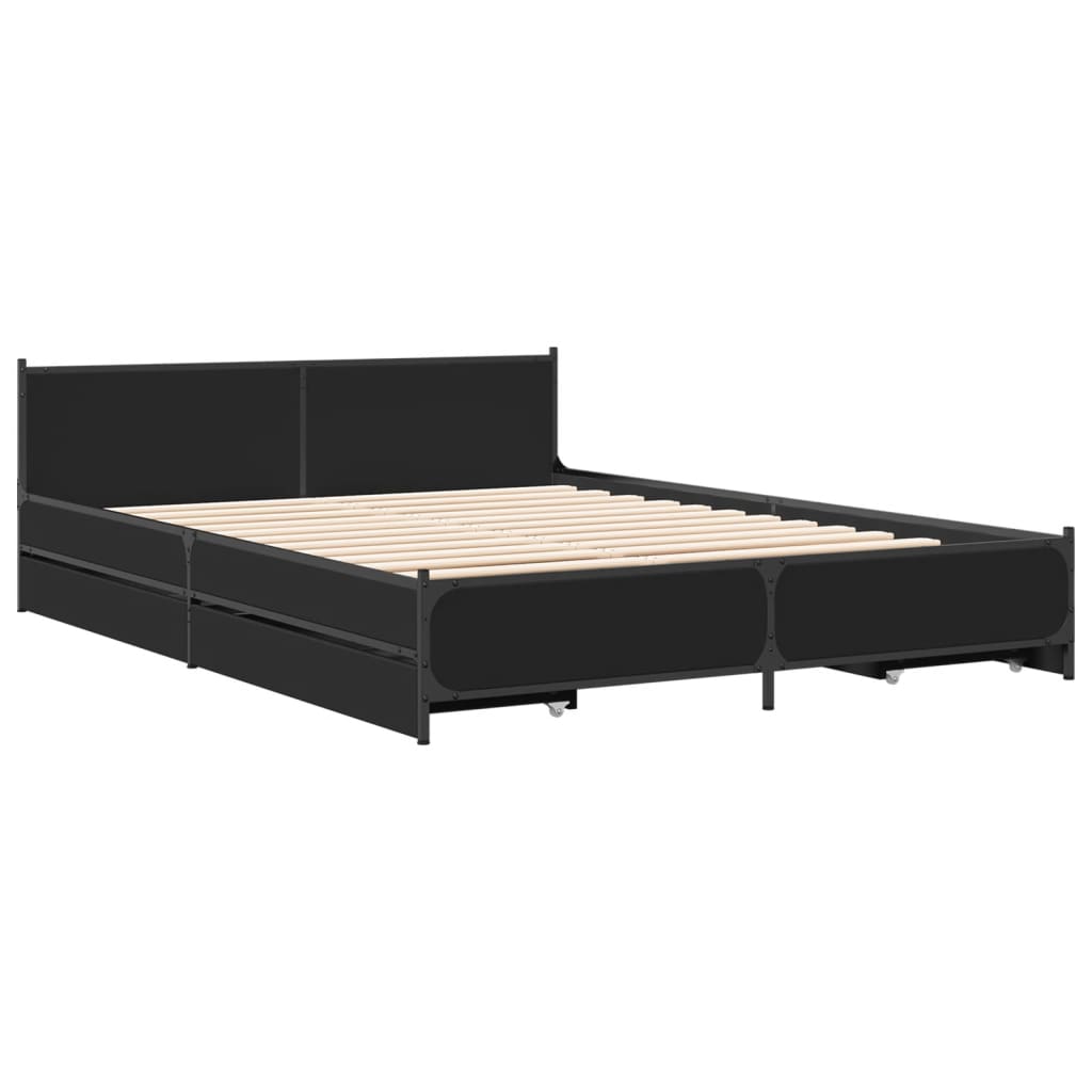 vidaXL Cama con cajones madera de ingeniería negro 135x190 cm