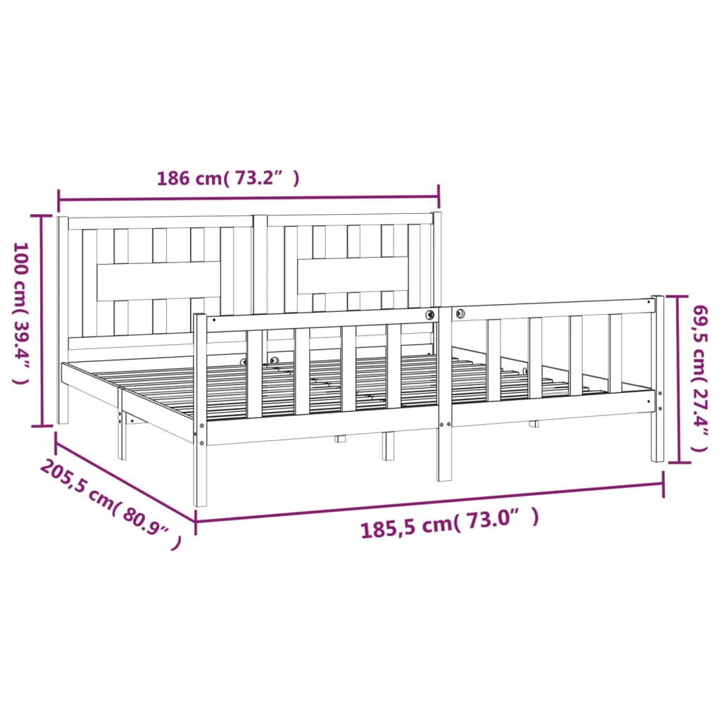 vidaXL Estructura de cama con cabecero madera de pino negro 180x200 cm