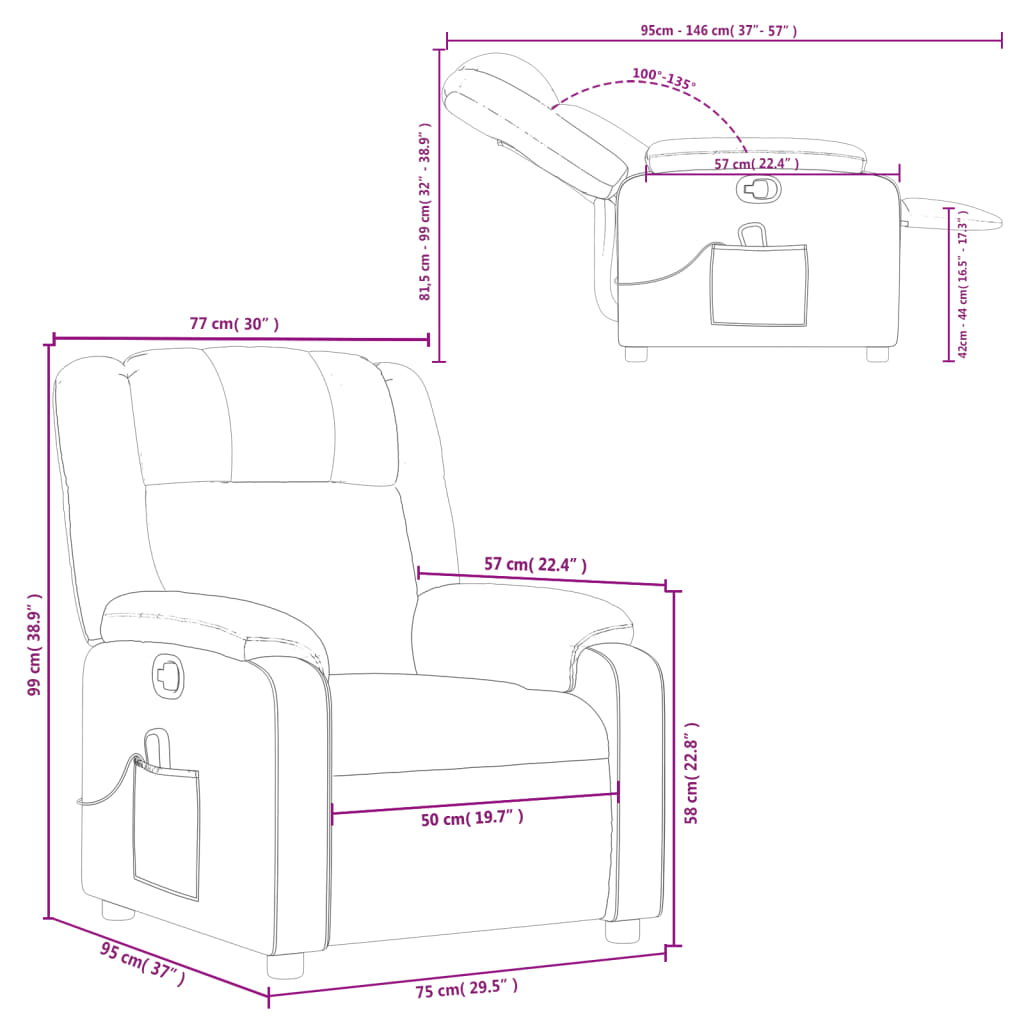 vidaXL Sillón de masaje reclinable cuero sintético rojo tinto